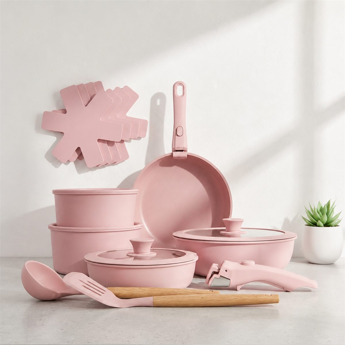 Jogo de panelas MALVA na cor rosa
